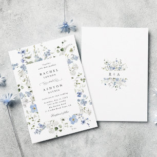Elegant Blå Vit Grön Blommig Bröllop Inbjudningar