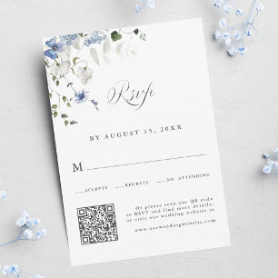 Elegant Blå Vit Grön Blommig Bröllops QR-kod OSA Kort