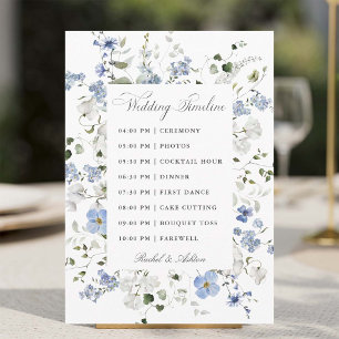 Elegant Blå Vit Grön Blommig Bröllopstidslinje Program