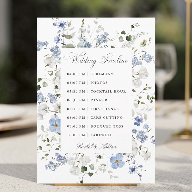 Elegant Blå Vit Grön Blommig Bröllopstidslinje Program (Skapare uppladdad)