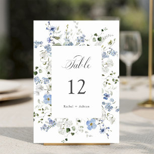 Elegant blå vit grön blomsterbröllop bordsnummer