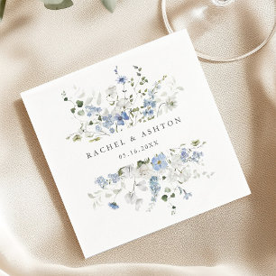Elegant blå vit grön blomsterbröllop pappersservett