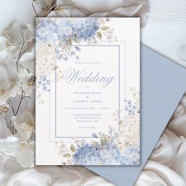 Elegant Blå & Vit Hydrangea Bröllopsinbjudan Inbjudningar (Skapare uppladdad)