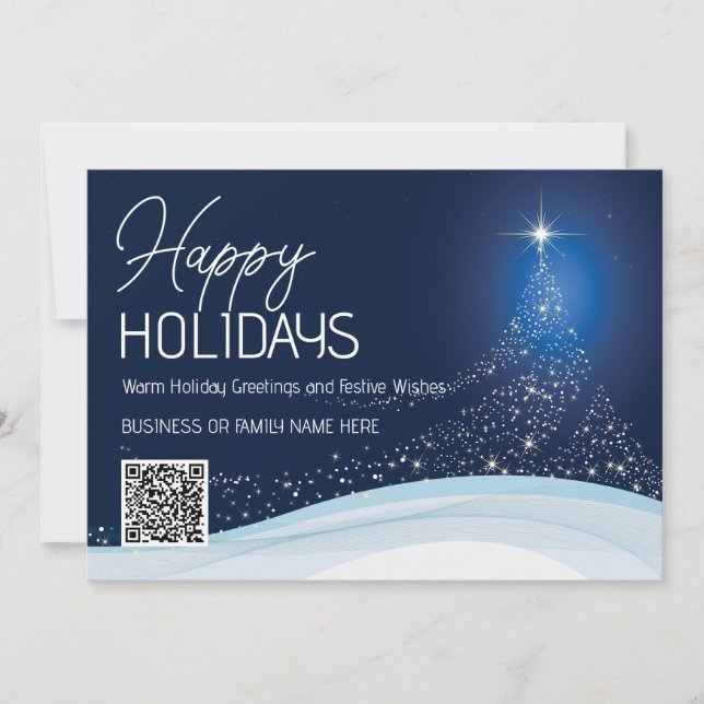 Elegant blå vit julstjärna träd företags- julkort (Framsida)