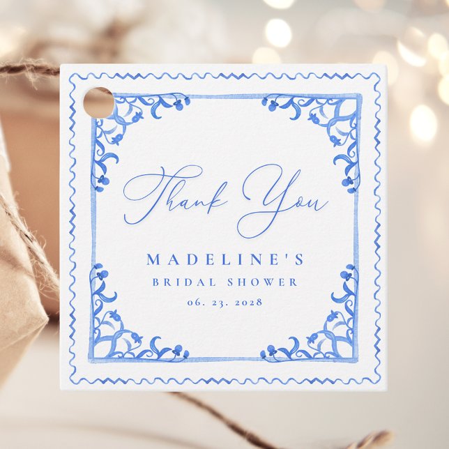 Elegant Blå Vit Kakel Bröllopsdusch Gåvor Etiketter (Skapare uppladdad)