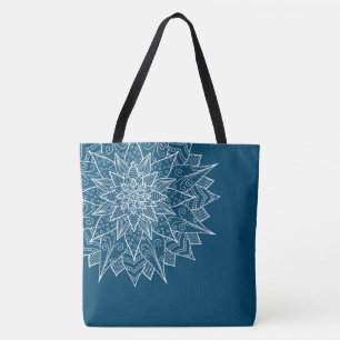 Elegant blå vit mandala blom- tygkasse
