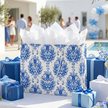 Elegant blå vit Medelhavet Damask-mönster