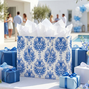Elegant blå vit Medelhavet Damask-mönster