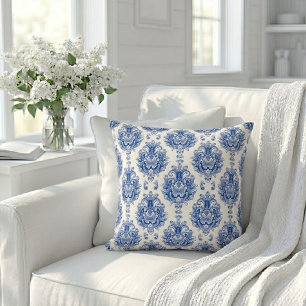 Elegant blå vit Medelhavet Damask-mönster Kudde