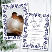 Elegant blå vit mexikansk fiesta Talavera-foto