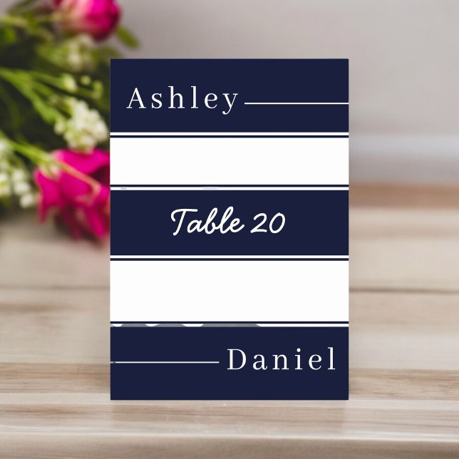 Elegant Blå vit Rand, ömtålig Bröllop Bordsnummer (Skapare uppladdad)