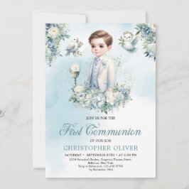 Elegant blå vita blommor sage Första kommissionen Inbjudningar