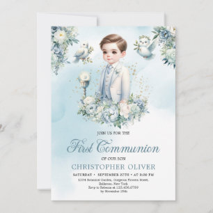 Elegant blå vita blommor sage Första kommissionen Inbjudningar