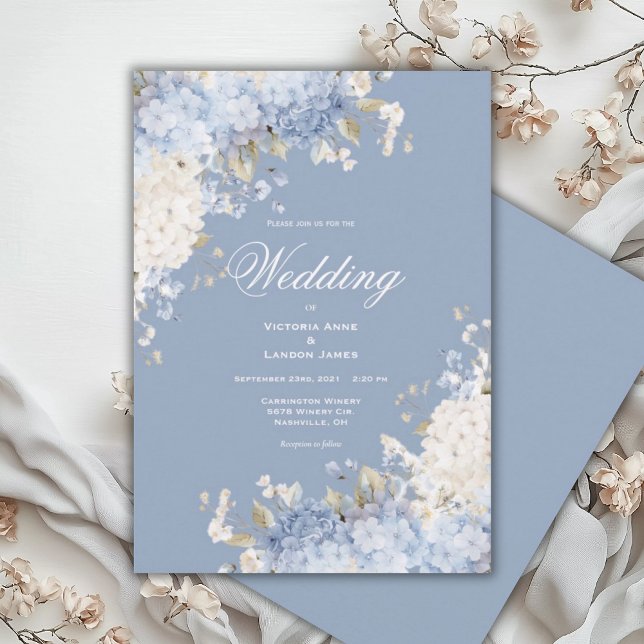 Elegant Blå Vita Hydrangeas Bröllopsinbjudan Inbjudningar (Skapare uppladdad)