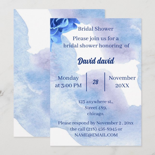 Elegant Blåa blommor Anpassningsbar Möhippa Inbjudningar (Fram/baksida)