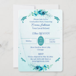 Elegant Blåa blommor Anpassningsbar Studenten Inbjudningar