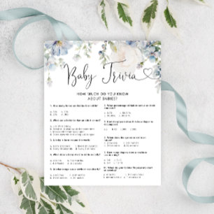 Elegant Blåa blommor Baby Shower Trivia-spel