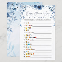 Elegant Blåa blommor Boy Baby Shower Emoji Game