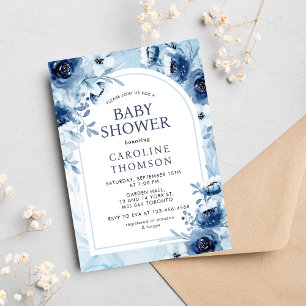 Elegant Blåa blommor Boy Baby Shower Inbjudningar