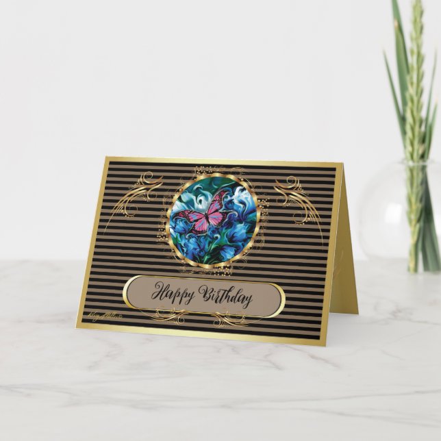 Elegant Blåa blommor & Butterfly Birthday Card Kort (Framsida)