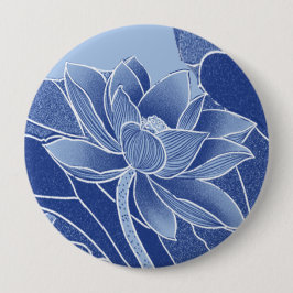 Elegant Blåa blommor Chinoiserie Lotus Mandala Knapp
