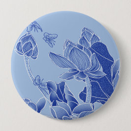 Elegant Blåa blommor Chinoiserie Lotus Mandala Knapp