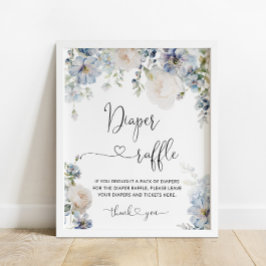 Elegant Blåa blommor Diaper Raffle Poster