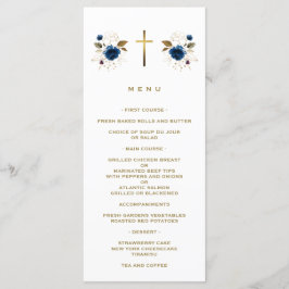 Elegant Blåa blommor Guld Kor Boy Baptism Meny