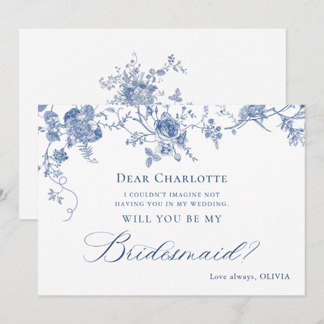 Elegant Blåa blommor kommer du att bli min Bridesm Inbjudningar (Fram/baksida)