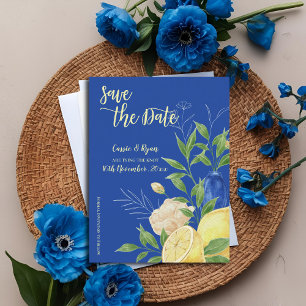 Elegant Blåa blommor & Lemon Tema Spara datum Vykort