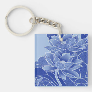 Elegant Blåa blommor Lotus Lily Chinoiserie Chic