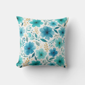 Elegant Blåa blommor Watercolor Botanical Kudde