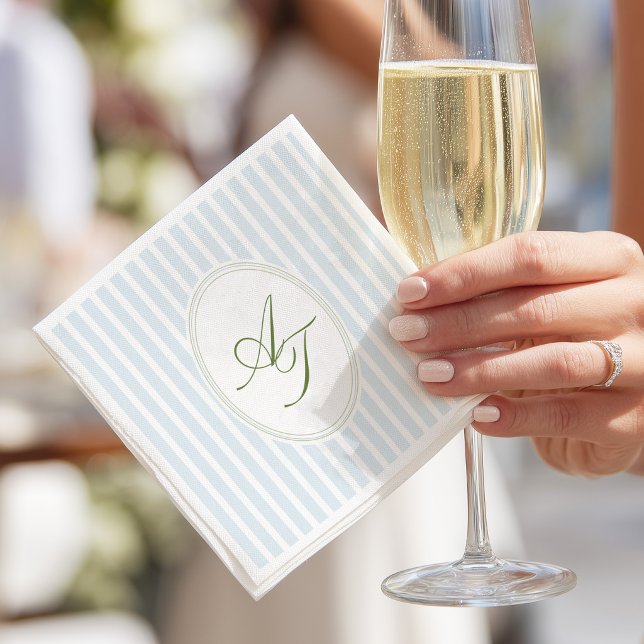 Elegant blåa ränder monogram  pappersservett (Skapare uppladdad)