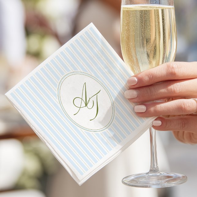 Elegant blåa ränder monogram  pappersservett (Skapare uppladdad)