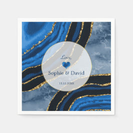 Elegant Blåagat Guld Marble Bröllop Pappersservett