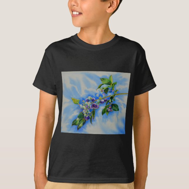 Elegant Blåbär, vattenfärg, målarblå frukt T-shirt (Framsida)