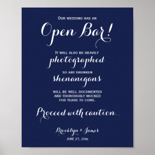 Elegant Blåblå Bröllop-Pub-tecken för öppning mot, Poster