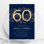 Elegant Blåblå Guld 60:e födelsedagen Inbjudningar<br><div class="desc">Elegantens marinblå guld 60:e födelsedagsfest inbjudan. Anpassadets moderna femininindesign med ro botaniska accenter och faux glitter guld. Enkel perfekt för inbjudan-kort i blommigt för en snyggt kvinnlig dag firande. Anpassa med dina egna detaljer. Skrivna Zazzle-inbjudningar eller digital utskrivbar mall för omedelbar nedladdning.</div>