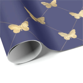Elegant Blåblå Guld Butterfly Mönster Presentpapper