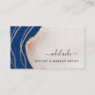 Elegant Blåblå Guld Glitter Namnteckning Agate Bus Visitkort