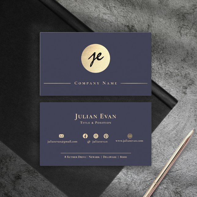 Elegant Blåblå Guld-Professionellen Shiny Monogram Visitkort (Skapare uppladdad)