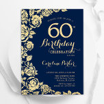 Elegant Blåblå Guld Ro 60:e födelsedag Inbjudningar<br><div class="desc">Blommigten guld 60:e födelsedagsfest inbjudan. Elegantens utformning med ro,  faux guld-folie och typsnitt för typsnitt. Trendig inbjudan-kortets perfekt för en snyggt kvinnlig dag firande. Kan anpassas till vilken ålder som helst. Skrivna Zazzle-inbjudningar eller digital utskrivbar mall för omedelbar nedladdning.</div>
