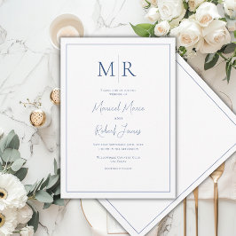 Elegant blåblå monogram modern bröllop inbjudningar