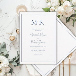 Elegant blåblå monogram modern bröllop inbjudningar