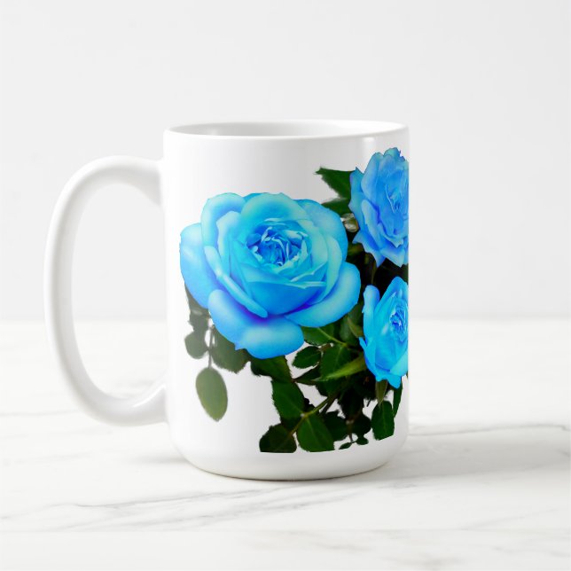 Elegant blåblå ro blå blommigt blåa blommor kaffemugg (Vänster)
