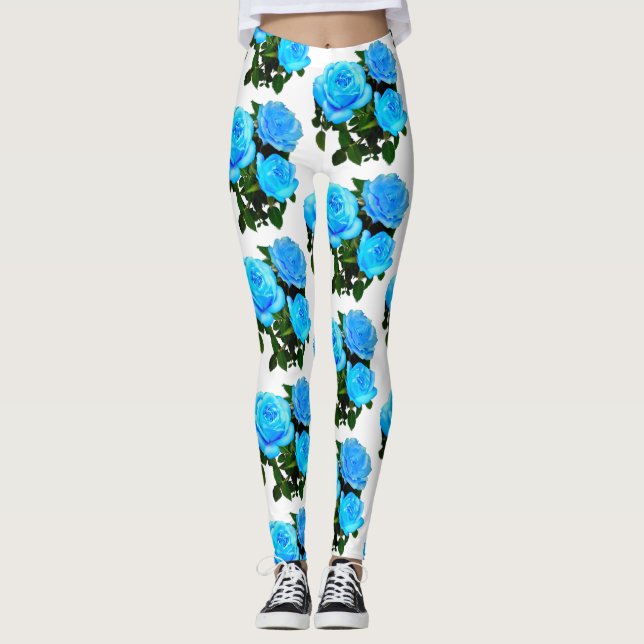 Elegant blåblå ro blå blommigt blåa blommor leggings (Framsida)