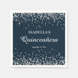 Elegant Blåblå Silver Glitter Quinceanera Pappersservett