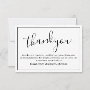 Elegant Blac Script Funeral Tack Bereaving Kort