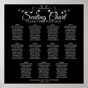 Elegant Black 11 Bord Bröllop-sittdiagram Poster