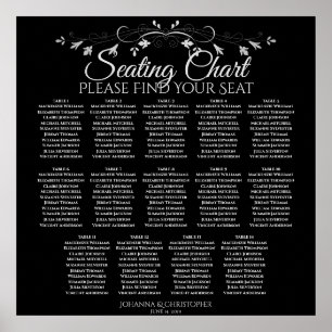 Elegant Black 14 Bord Bröllop-sittdiagram Poster